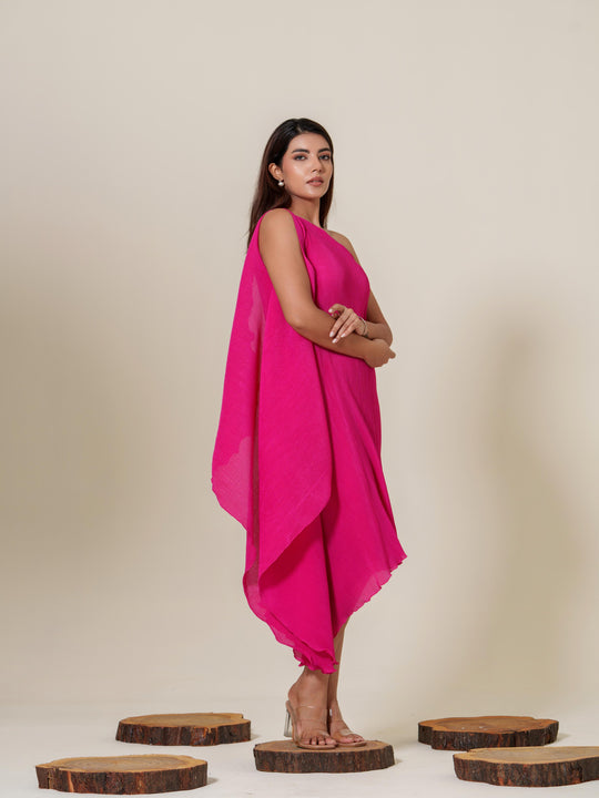 Monica- Pleated one shoulder knee length dress