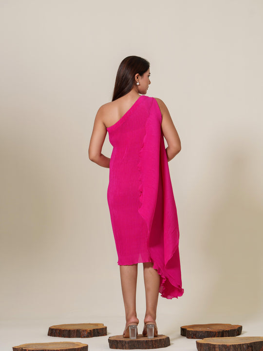 Monica- Pleated one shoulder knee length dress