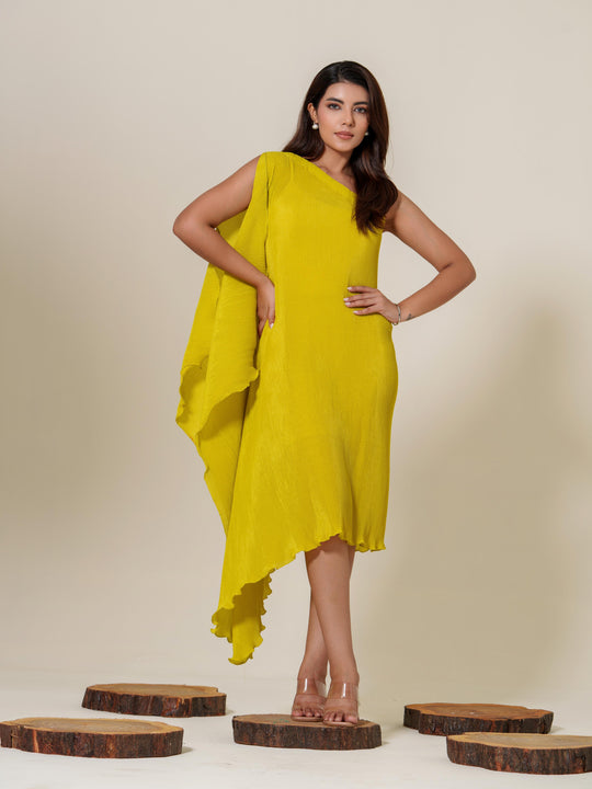 Monica- Pleated one shoulder knee length dress