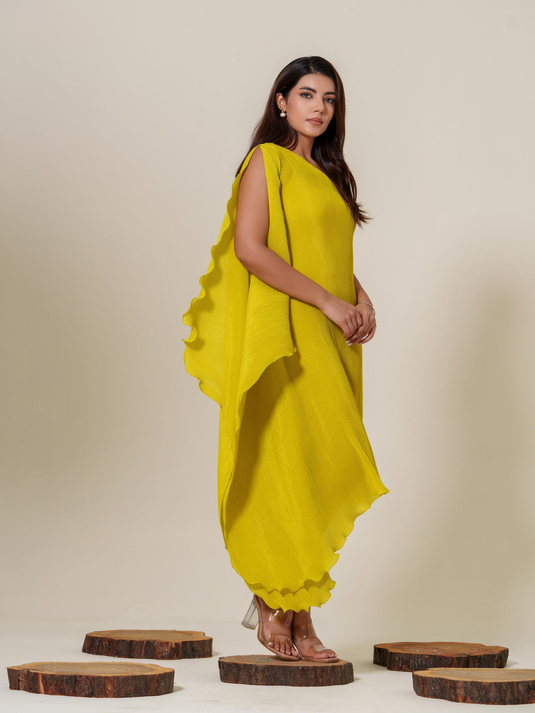 Monica- Pleated one shoulder knee length dress