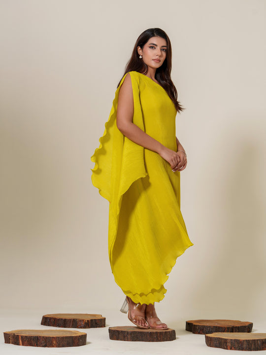 Monica- Pleated one shoulder knee length dress