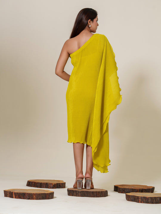 Monica- Pleated one shoulder knee length dress