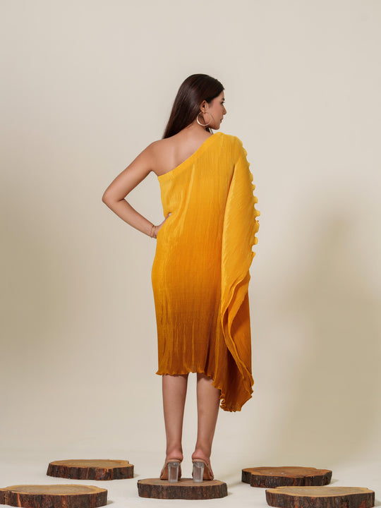 Monica- Pleated one shoulder knee length dress