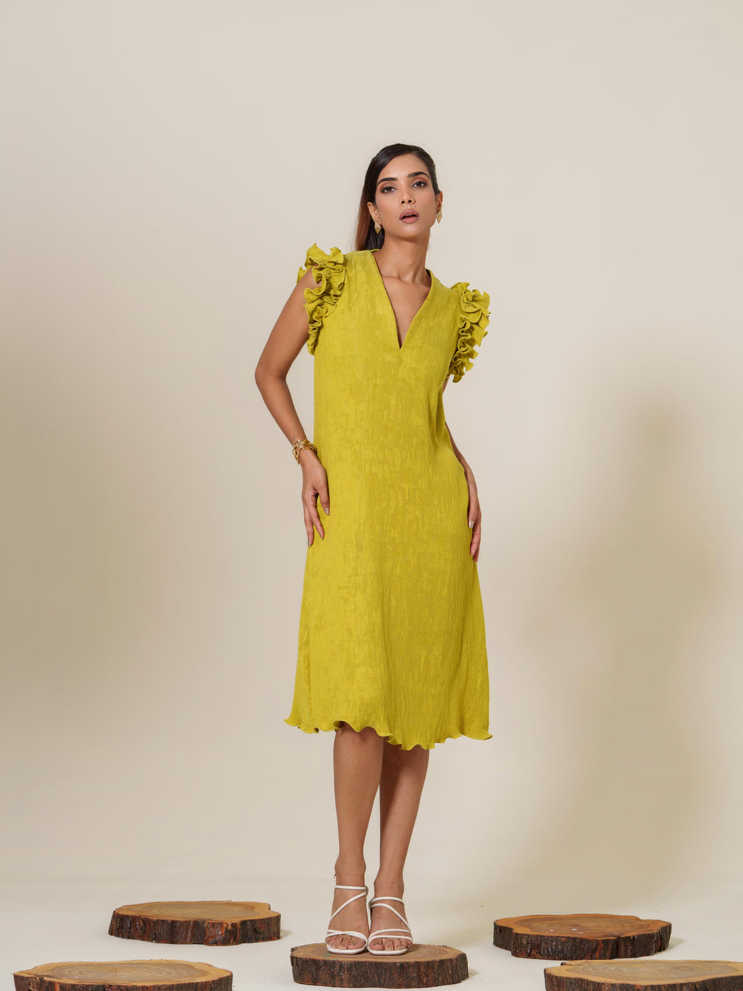 Scarlet- Knee Length Frilled Sleeveless Dress