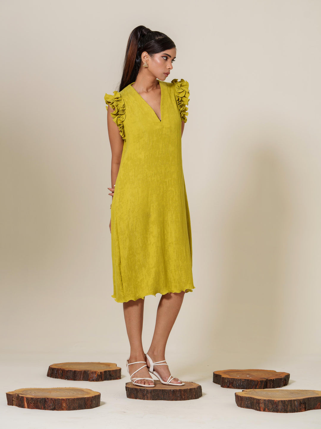 Scarlet- Knee Length Frilled Sleeveless Dress