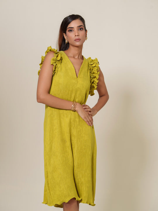 Scarlet- Knee Length Frilled Sleeveless Dress