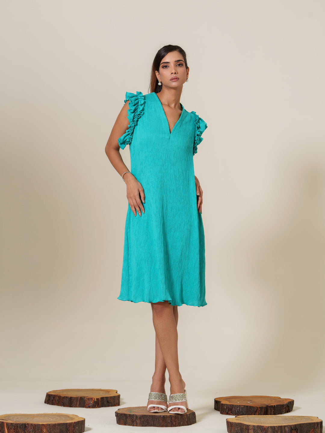 Scarlet- Knee Length Frilled Sleeveless Dress