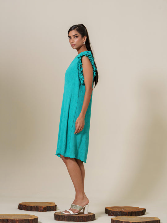 Scarlet- Knee Length Frilled Sleeveless Dress