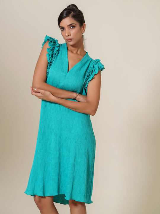 Scarlet- Knee Length Frilled Sleeveless Dress