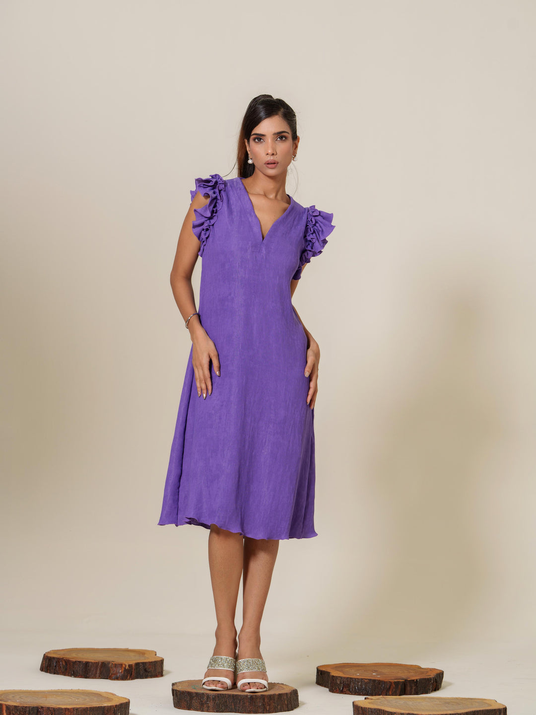 Scarlet- Knee Length Frilled Sleeveless Dress