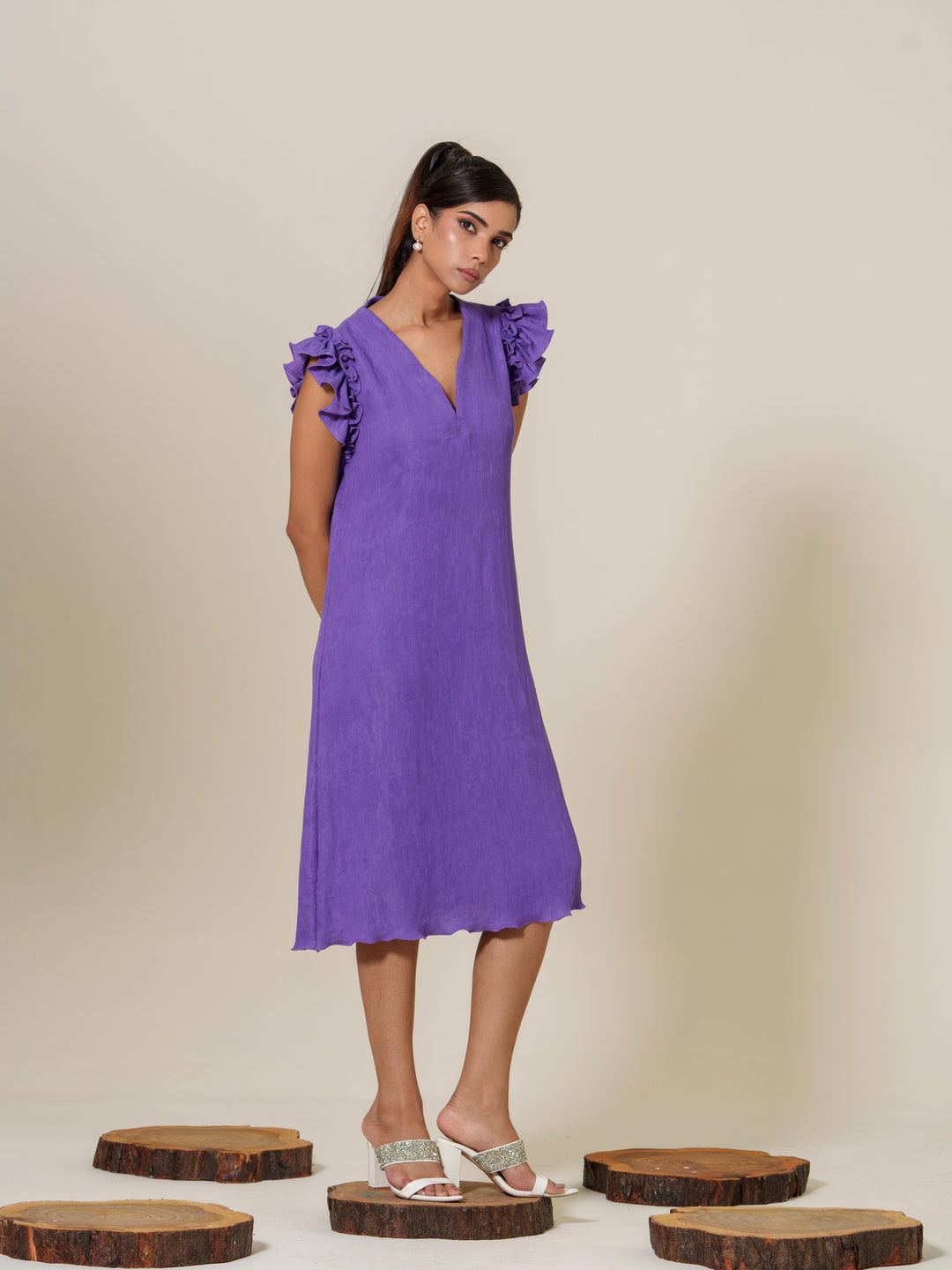 Scarlet- Knee Length Frilled Sleeveless Dress