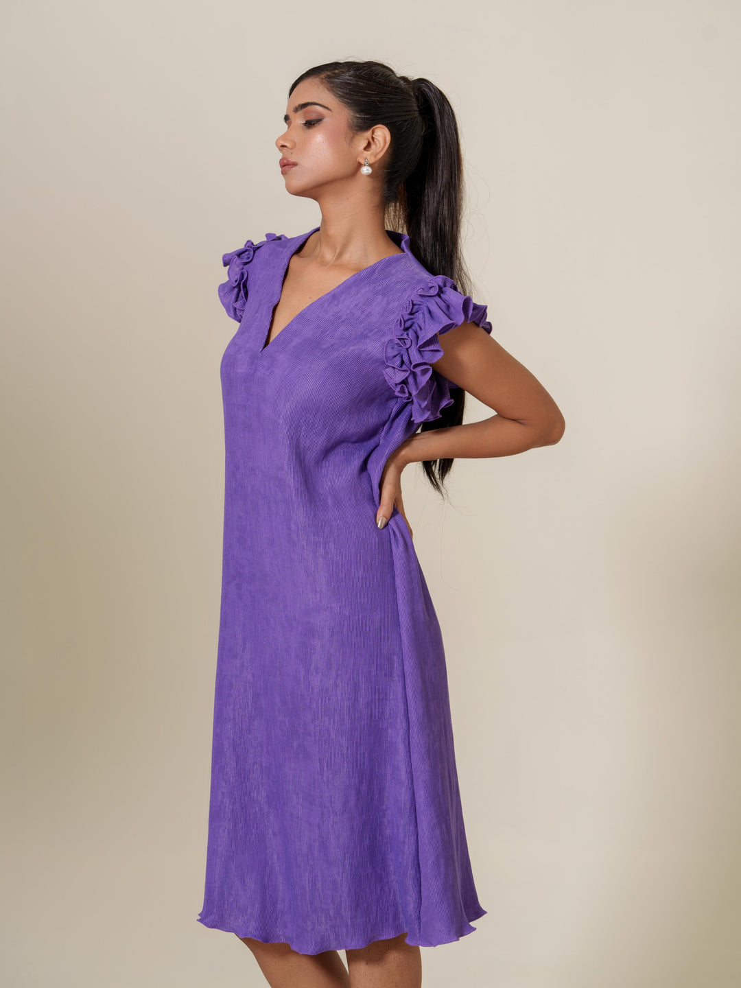 Scarlet- Knee Length Frilled Sleeveless Dress