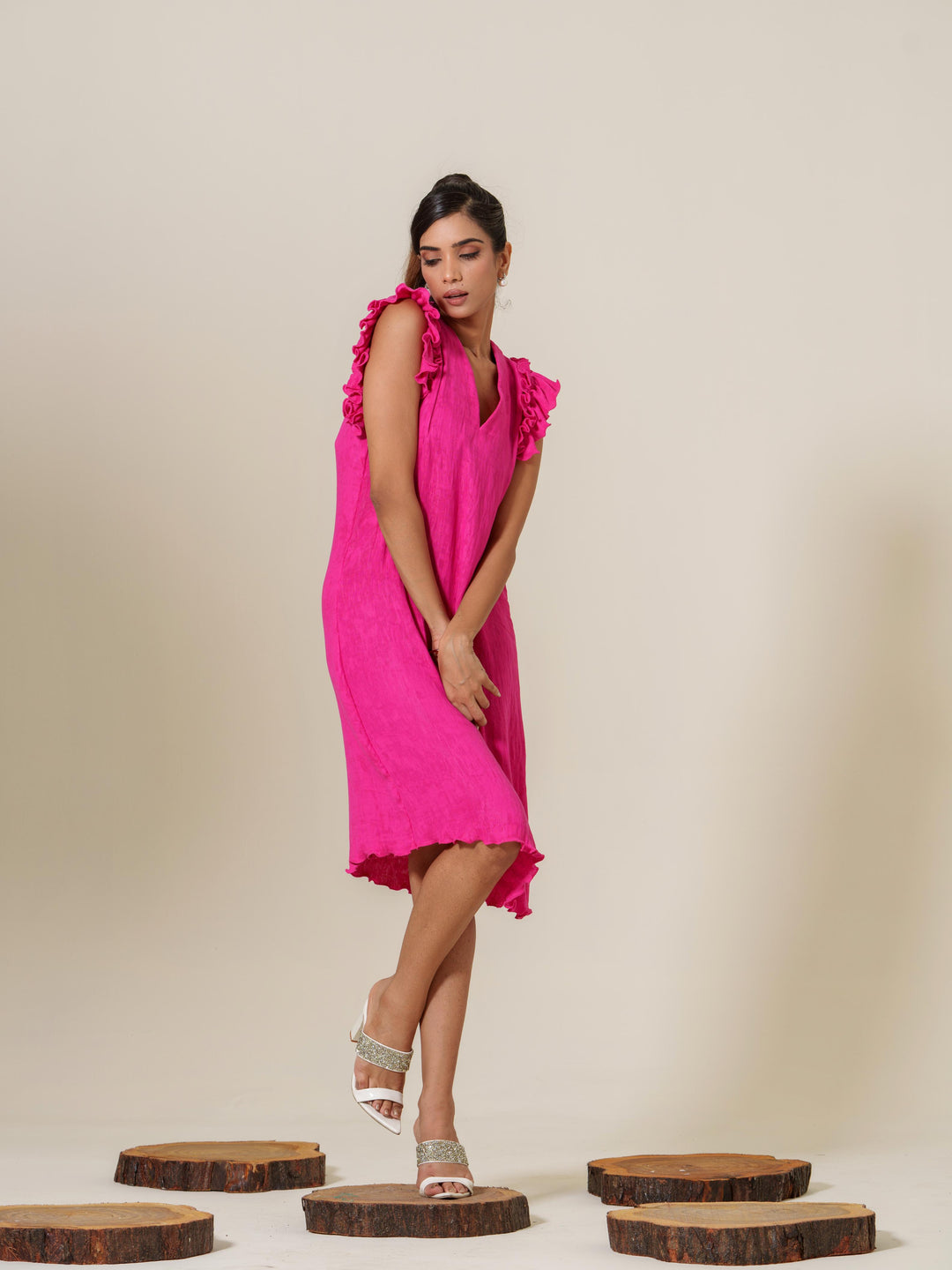 Scarlet- Knee Length Frilled Sleeveless Dress