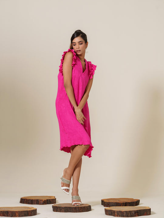 Scarlet- Knee Length Frilled Sleeveless Dress