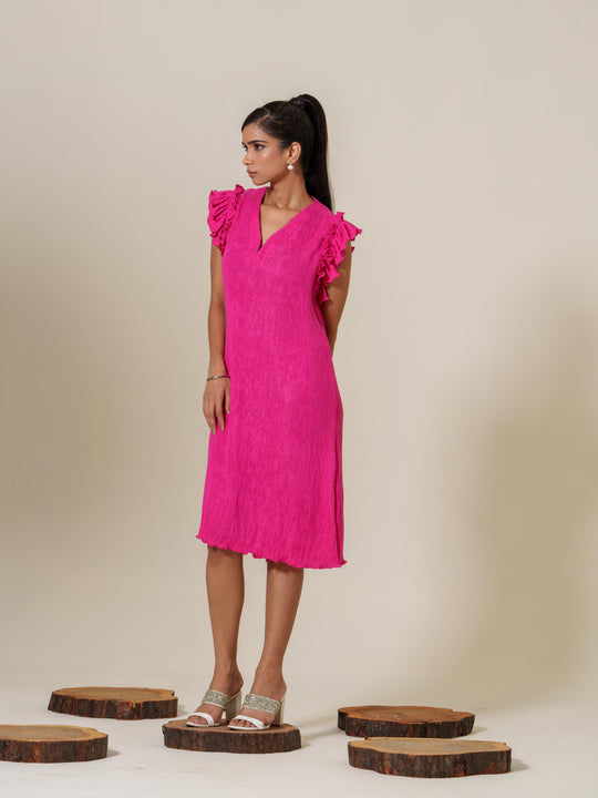 Scarlet- Knee Length Frilled Sleeveless Dress