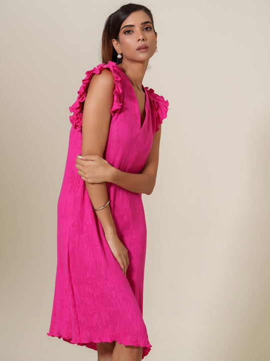 Scarlet- Knee Length Frilled Sleeveless Dress