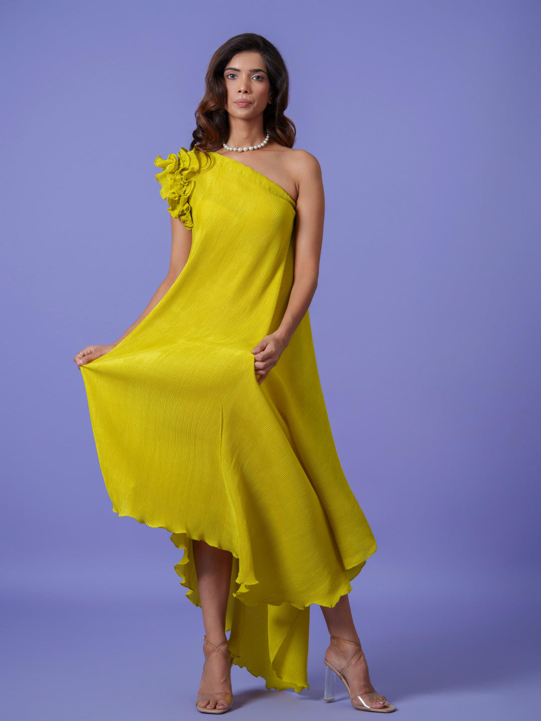 Curly- The Pleated Dress with Ruffled Sleeves
