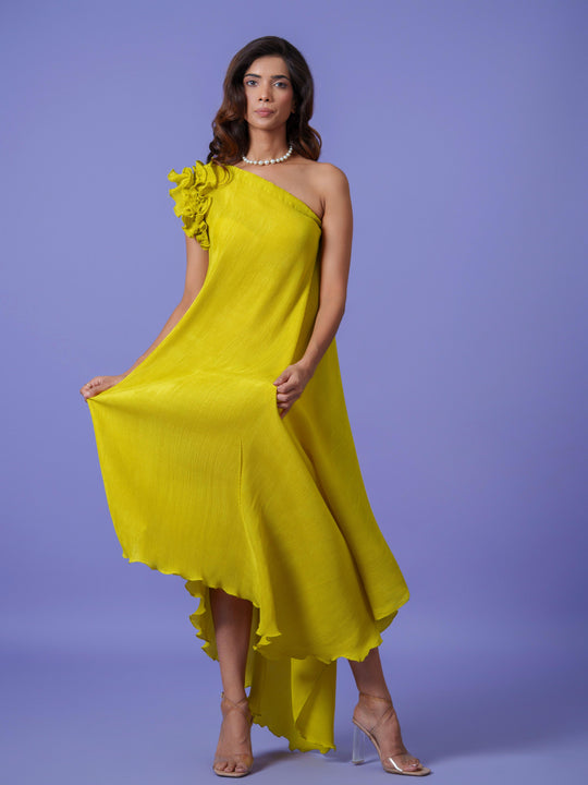 Curly- The Pleated Dress with Ruffled Sleeves