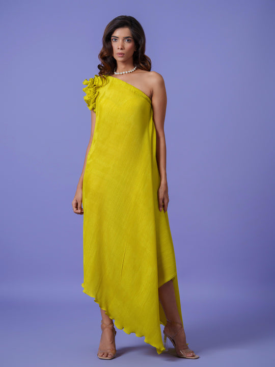 Curly- The Pleated Dress with Ruffled Sleeves