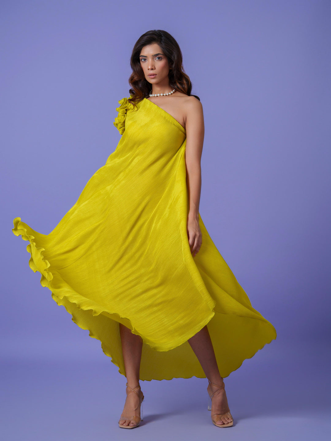 Curly- The Pleated Dress with Ruffled Sleeves