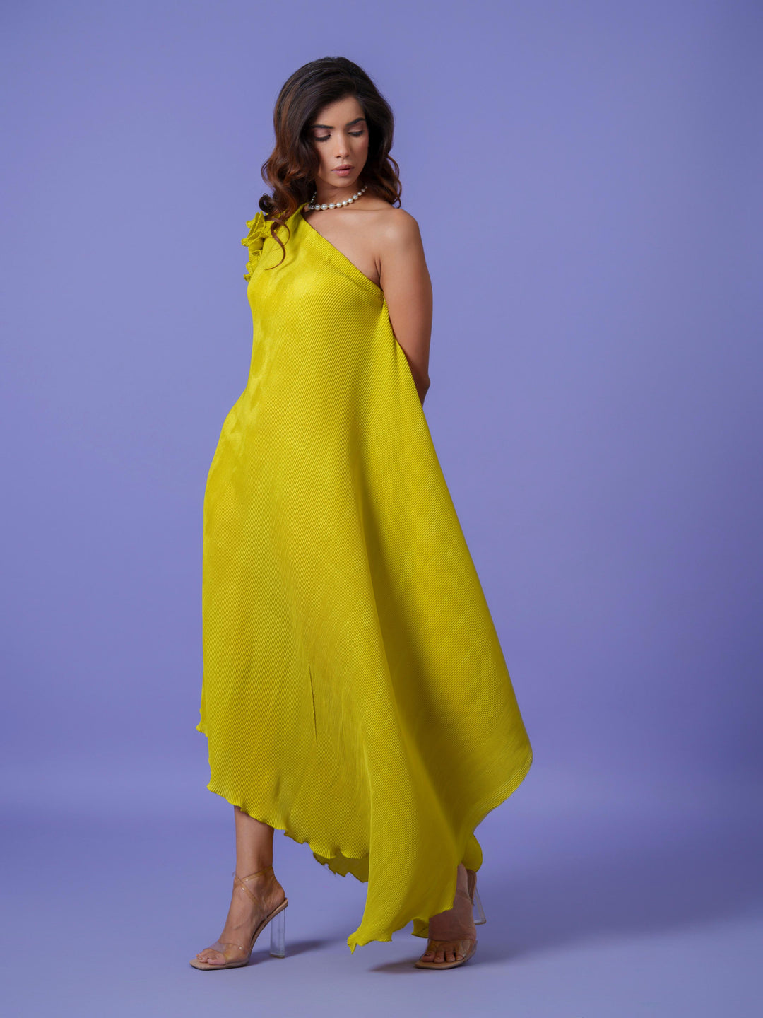 Curly- The Pleated Dress with Ruffled Sleeves