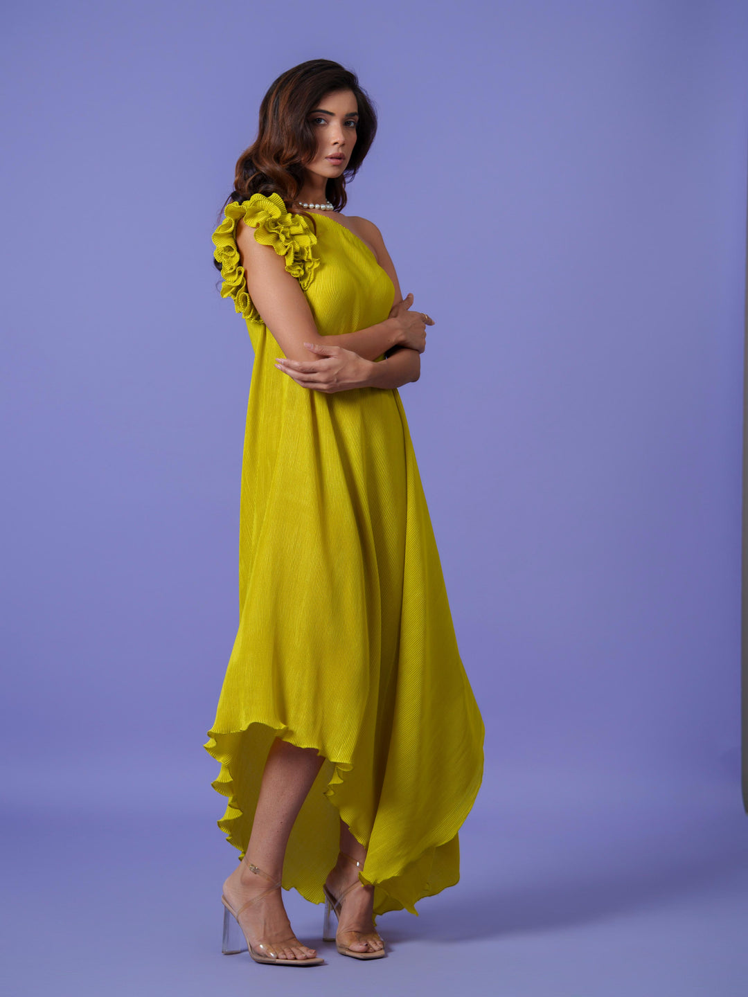 Curly- The Pleated Dress with Ruffled Sleeves