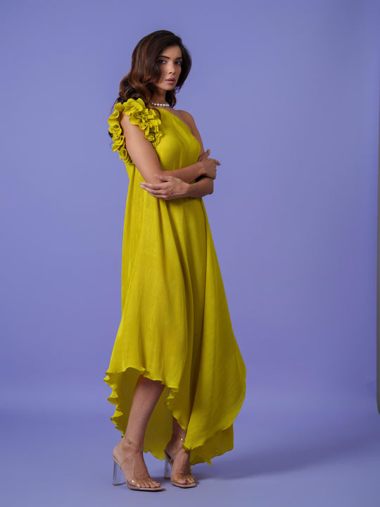 Curly- The Pleated Dress with Ruffled Sleeves