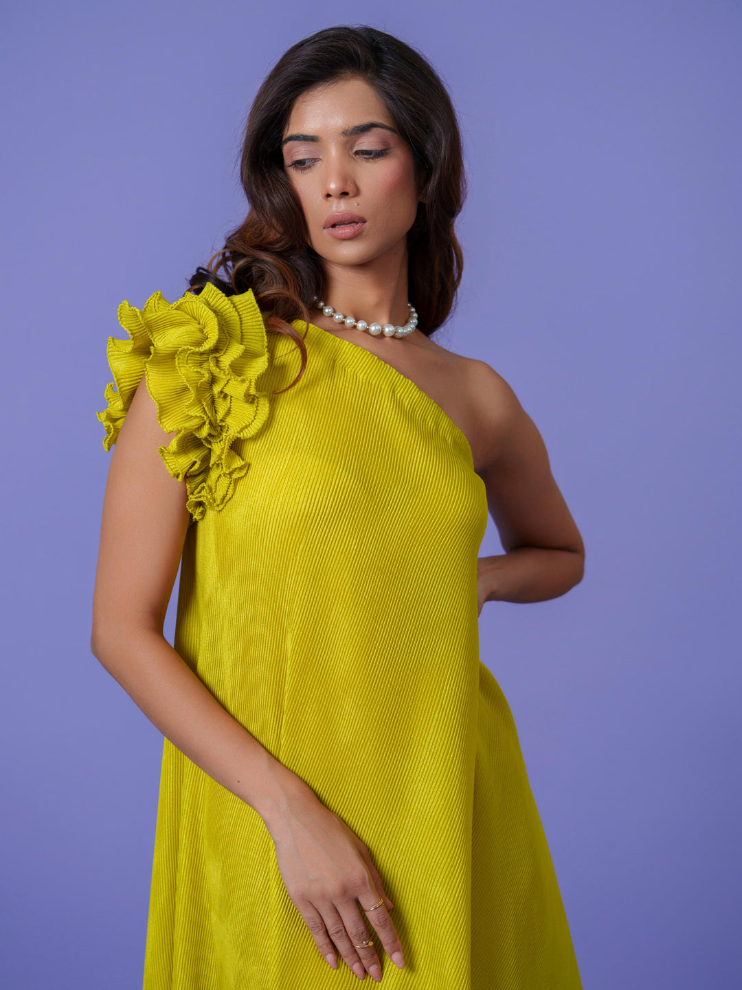 Curly- The Pleated Dress with Ruffled Sleeves