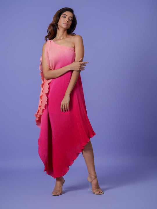 Veronica-Pleated sleeveless long length dress