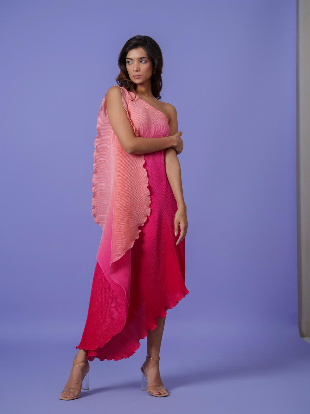 Veronica-Pleated sleeveless long length dress