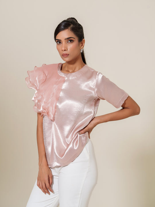 ruban club one sided ruffled top-a chic and elegant statement top featuring an asymmetric ruffle design, perfect for parties and special occasions.