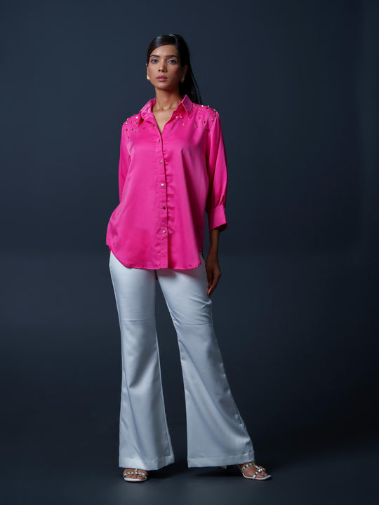 Riveted Premium Satin Shirt with Rivets on Shoulder