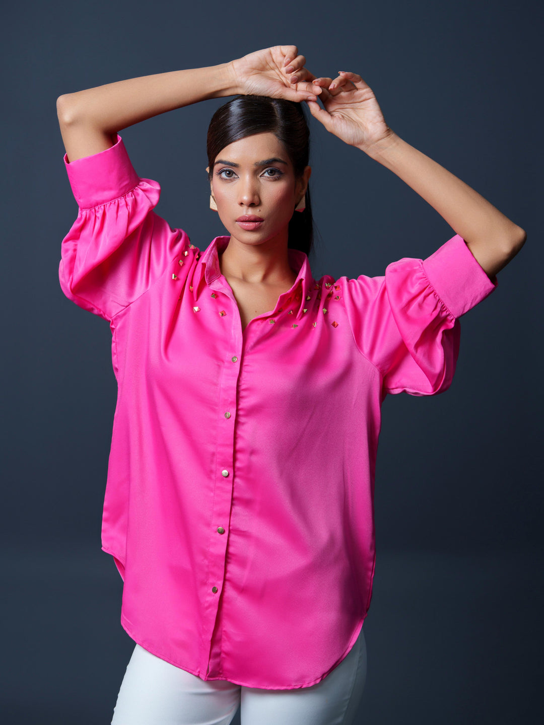 Riveted Premium Satin Shirt with Rivets on Shoulder