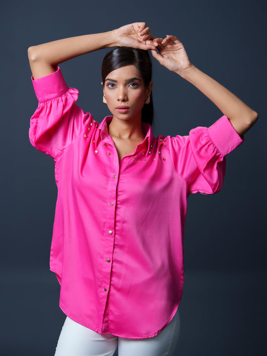 Riveted Premium Satin Shirt with Rivets on Shoulder