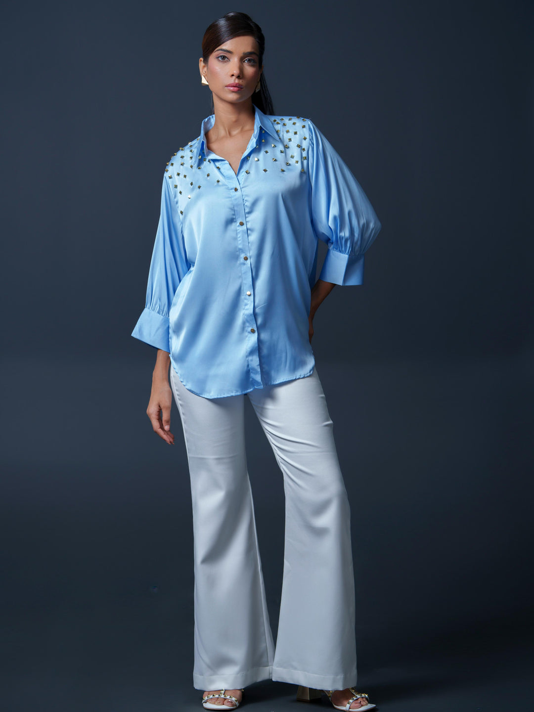 Riveted Premium Satin Shirt with Rivets on Shoulder