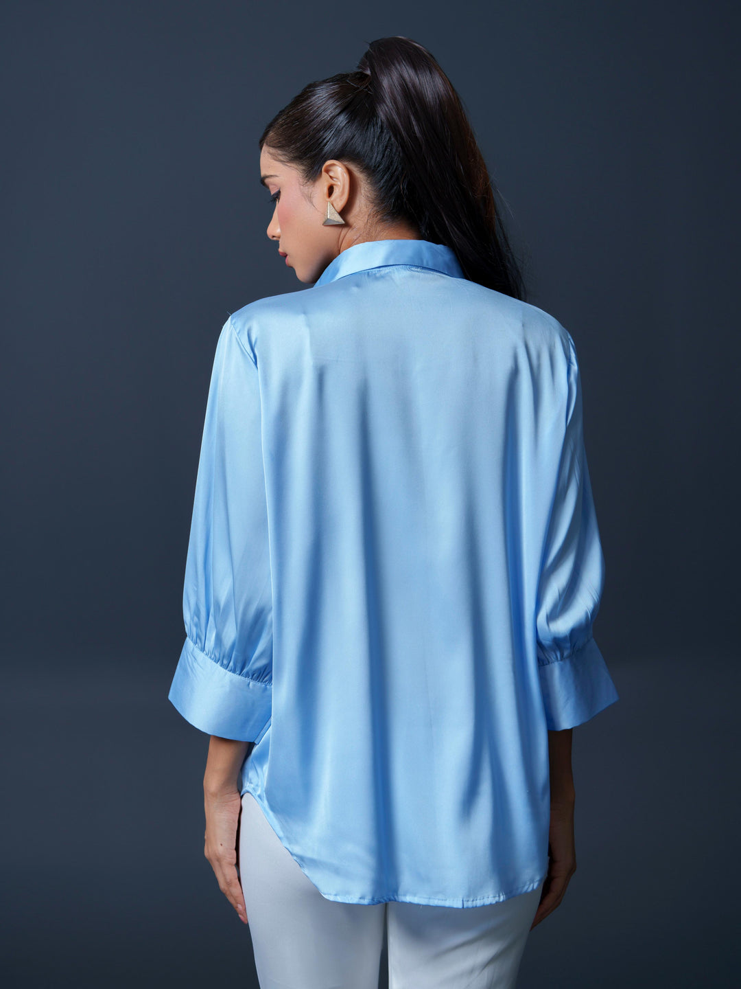 Riveted Premium Satin Shirt with Rivets on Shoulder