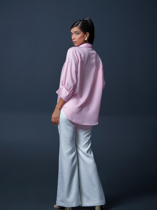 Riveted Premium Satin Shirt with Rivets on Shoulder