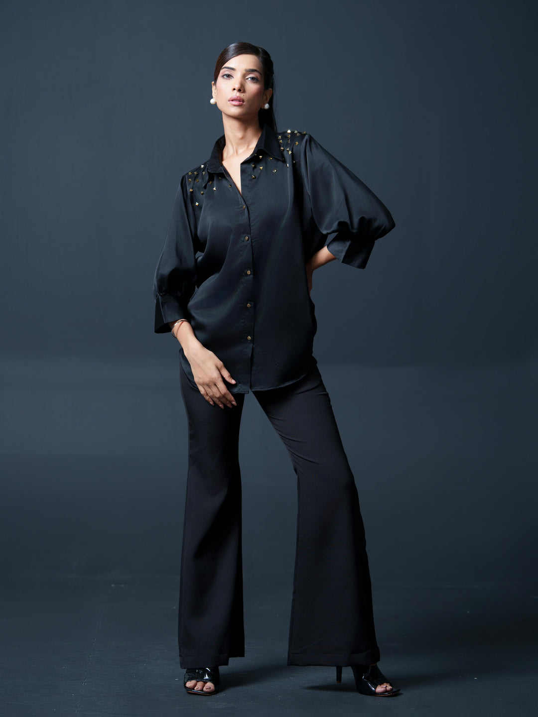 Riveted Premium Satin Shirt with Rivets on Shoulder