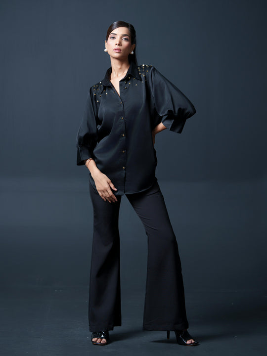 Riveted Premium Satin Shirt with Rivets on Shoulder