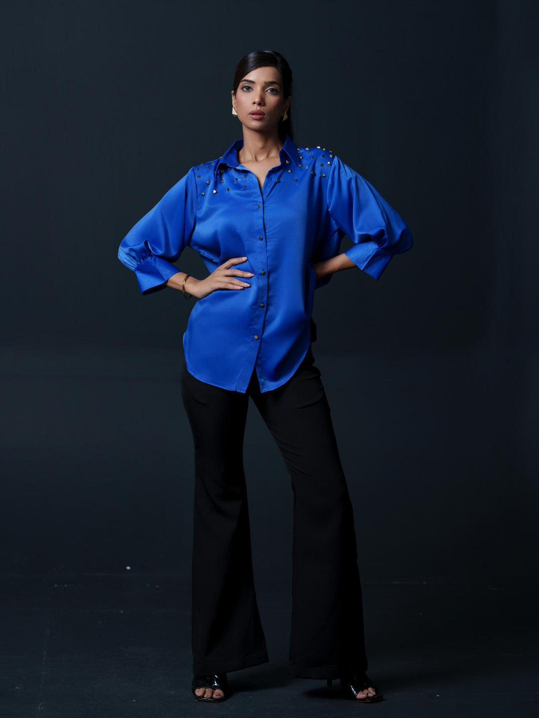 Riveted Premium Satin Shirt with Rivets on Shoulder