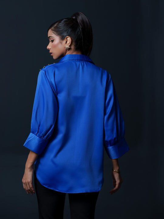 Riveted Premium Satin Shirt with Rivets on Shoulder