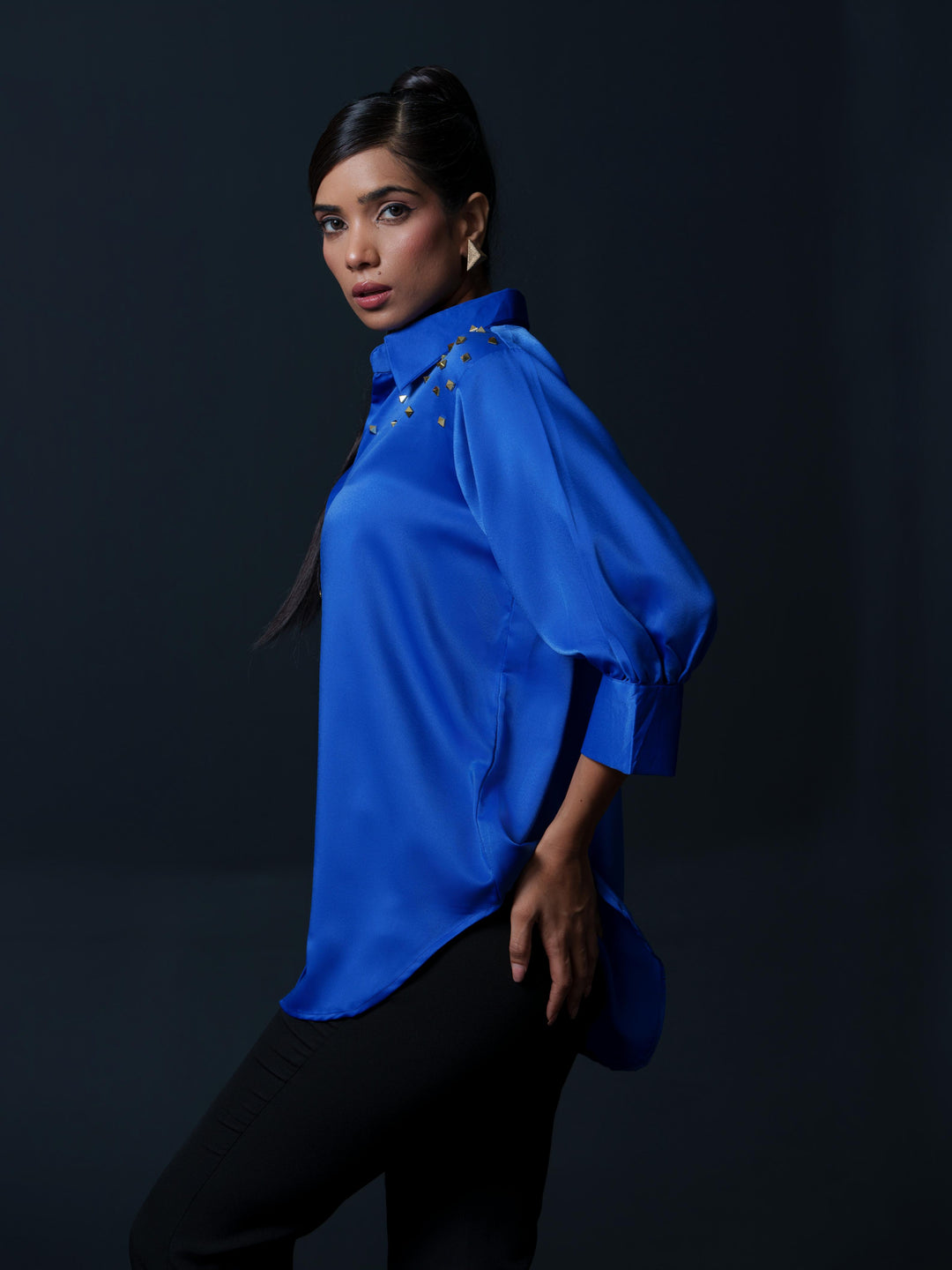 Riveted Premium Satin Shirt with Rivets on Shoulder