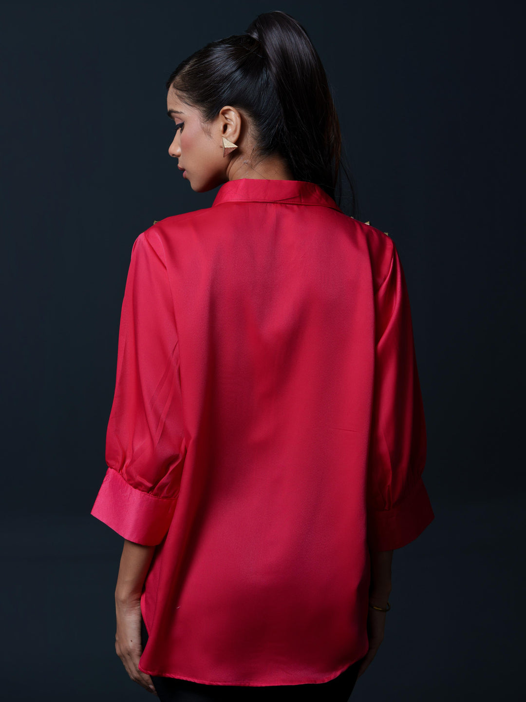 Riveted Premium Satin Shirt with Rivets on Shoulder