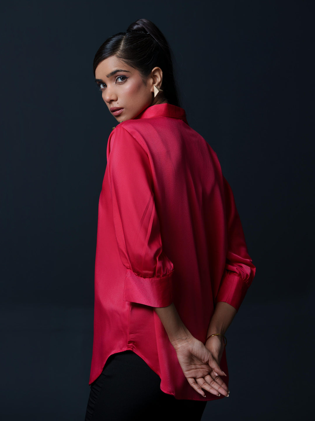Riveted Premium Satin Shirt with Rivets on Shoulder