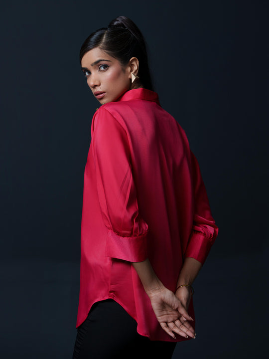 Riveted Premium Satin Shirt with Rivets on Shoulder