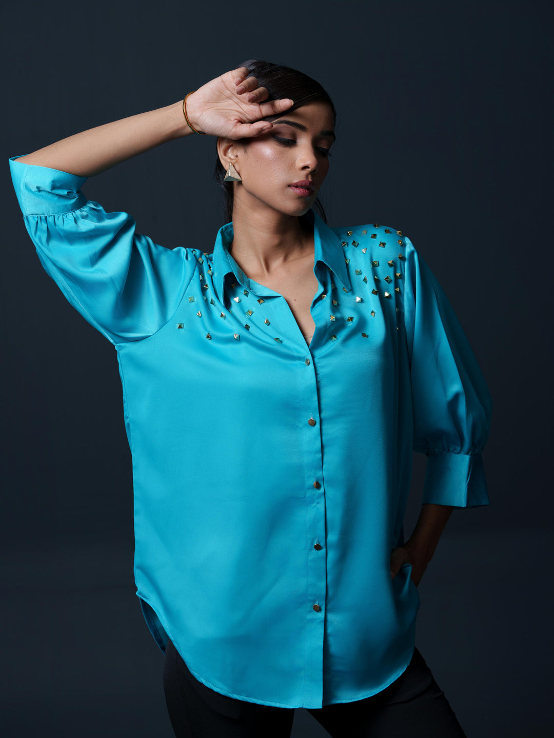 Riveted Premium Satin Shirt with Rivets on Shoulder