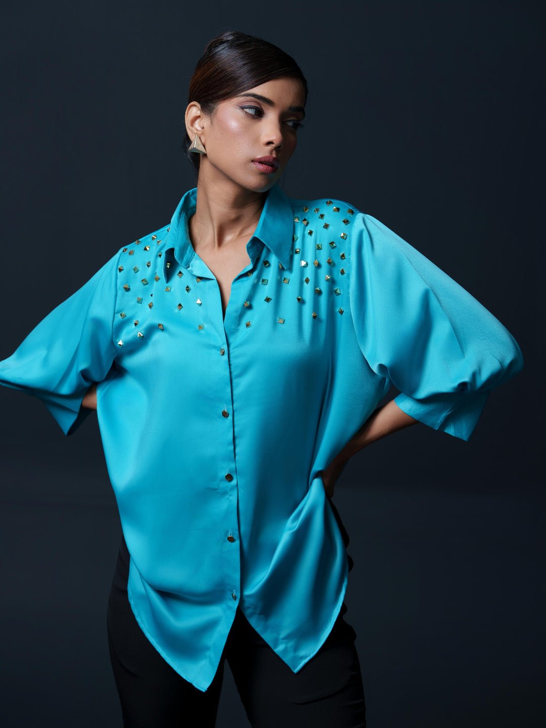 Riveted Premium Satin Shirt with Rivets on Shoulder