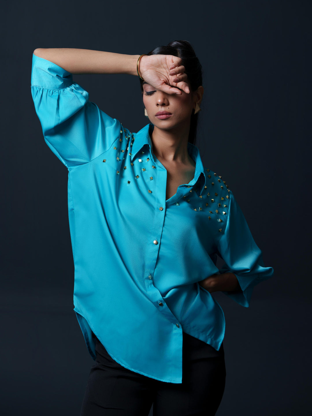 Riveted Premium Satin Shirt with Rivets on Shoulder