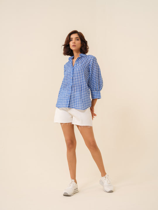 Abby- Houndstooth Patterned Shirt For Women