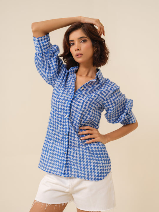 Abby- Houndstooth Patterned Shirt For Women